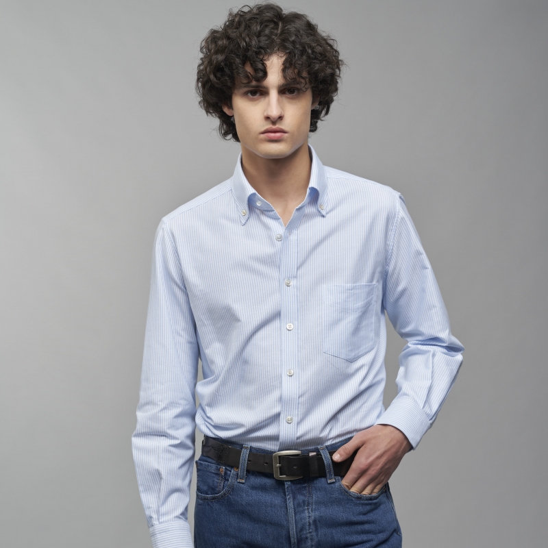 Chemise homme Oxford Rayé Bleu ciel et Blanc