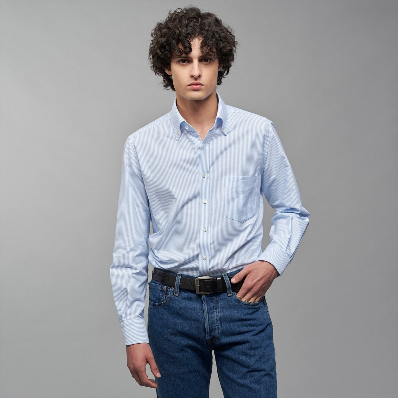 Chemise homme Oxford Rayé Bleu ciel et Blanc