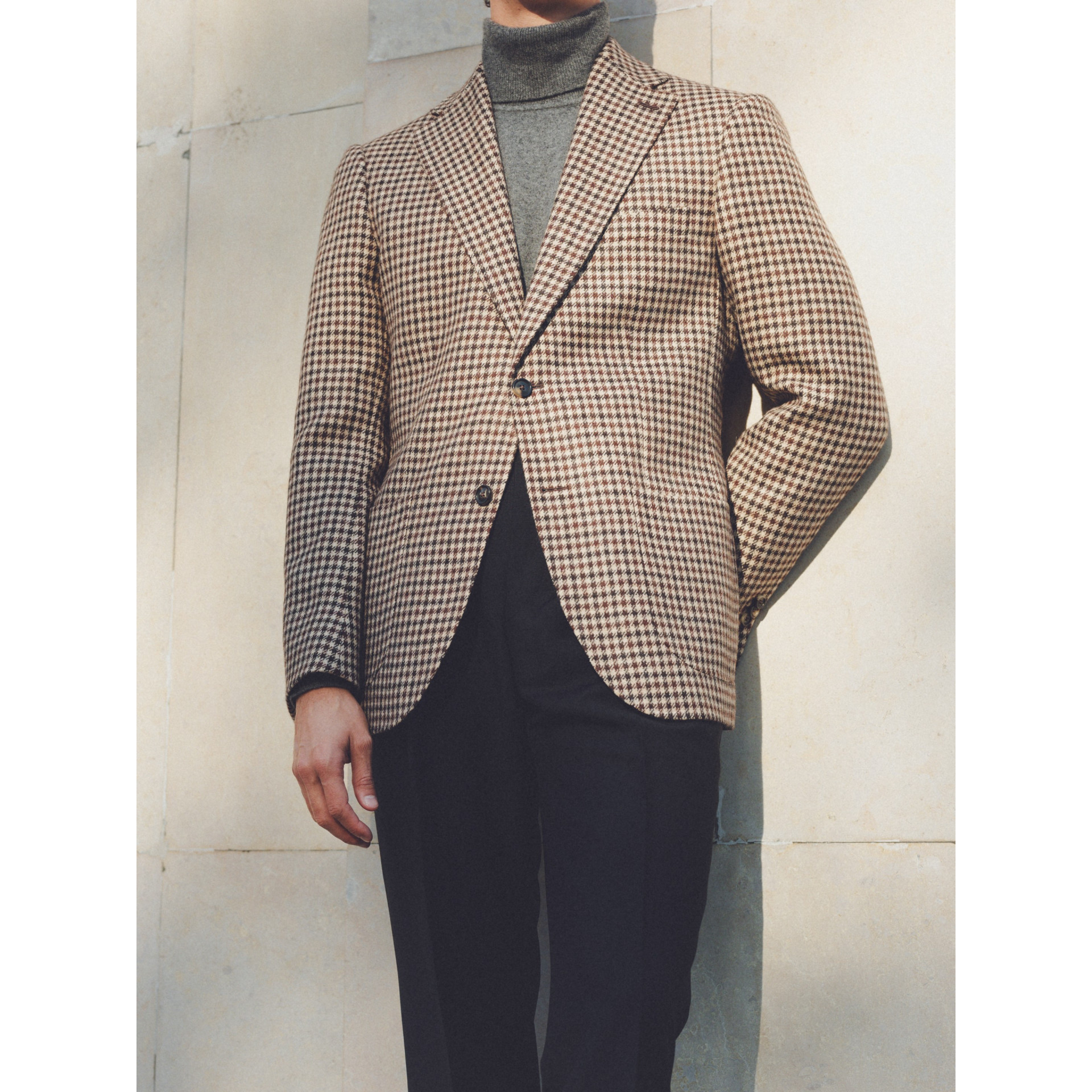 Veste pied de poule marron en Baby Alpaga