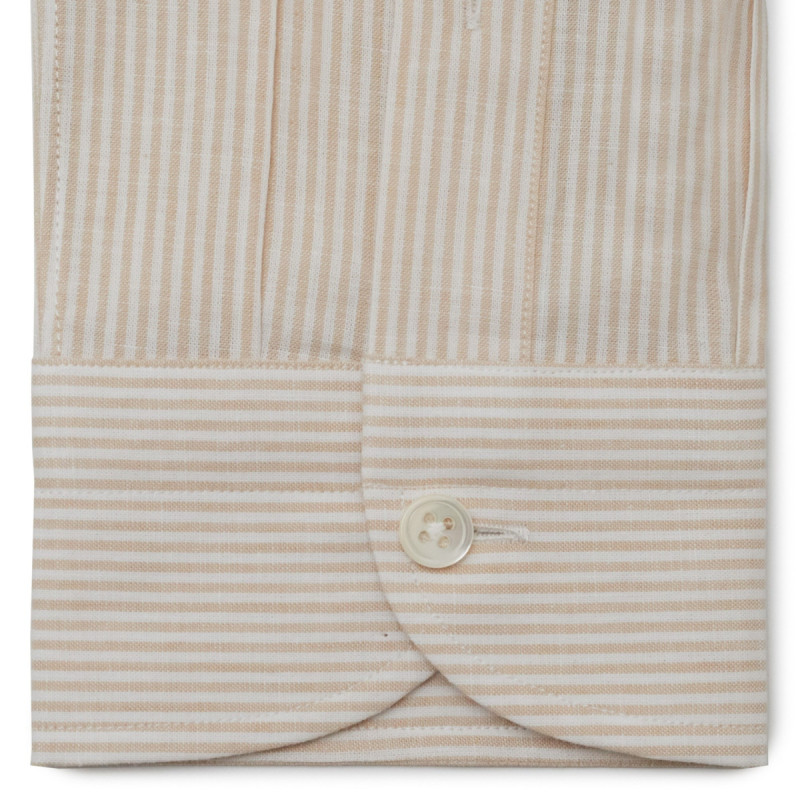 Chemise homme lin coton rayé beige