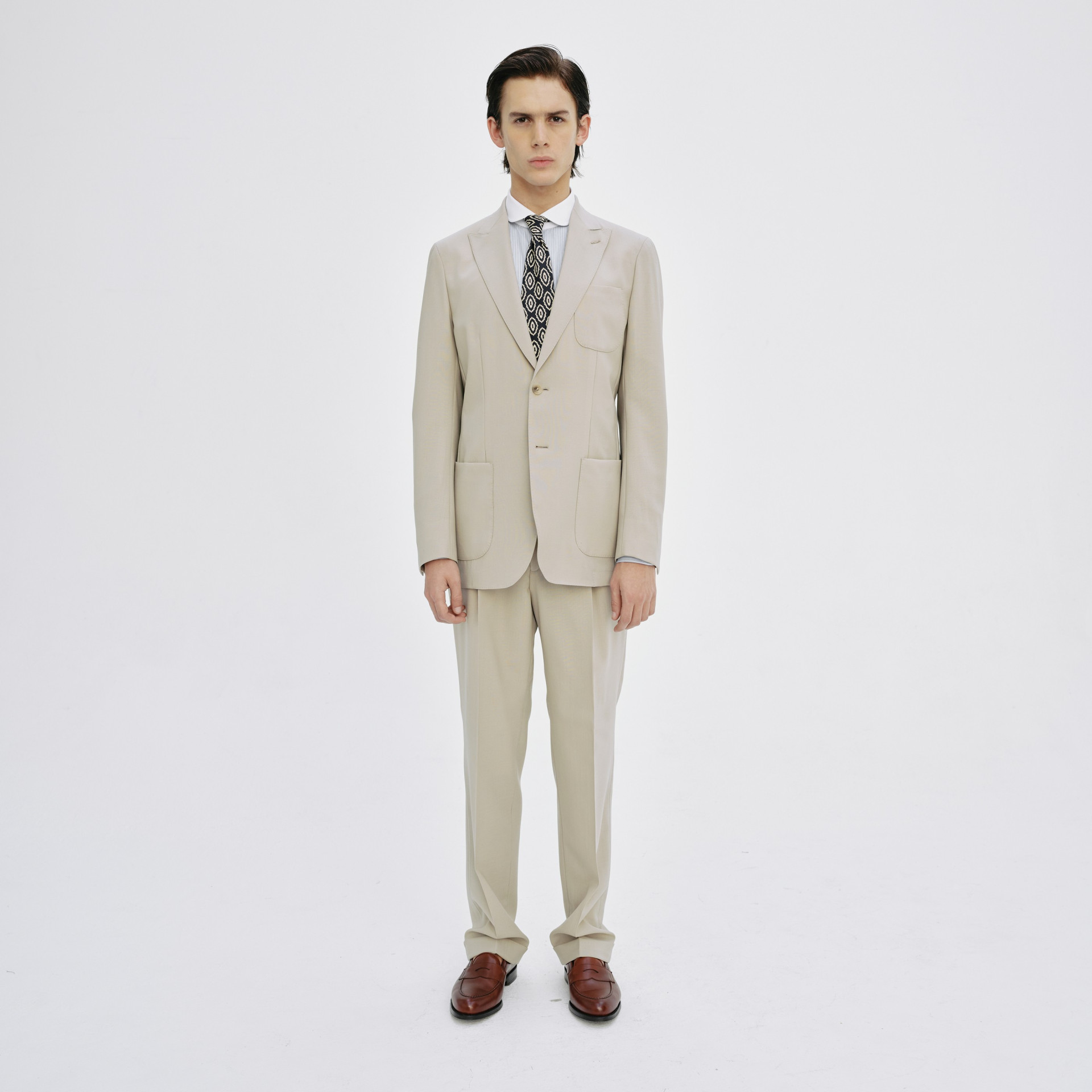 Costume beige en laine destructuré