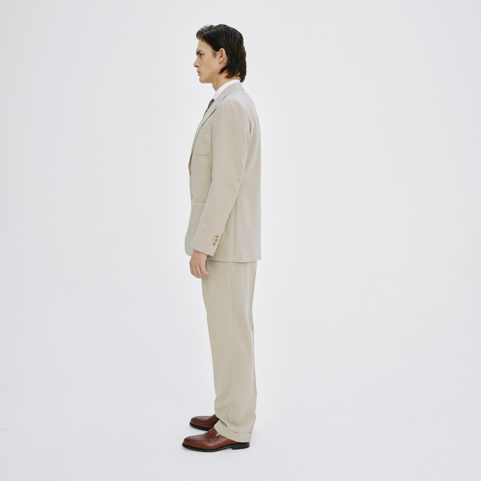 Costume beige en laine destructuré