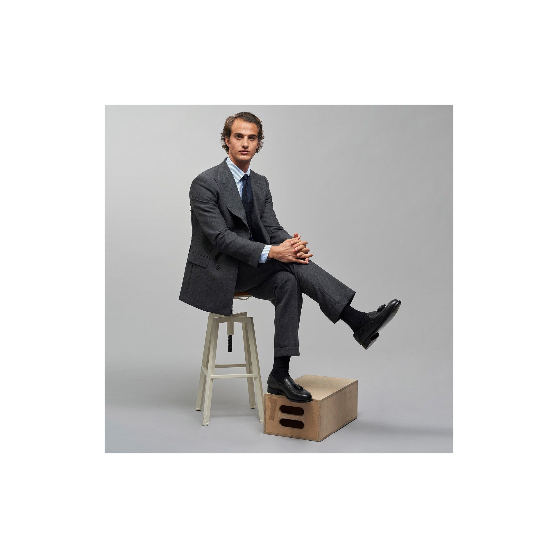 Costume croisé en Fresco Gris