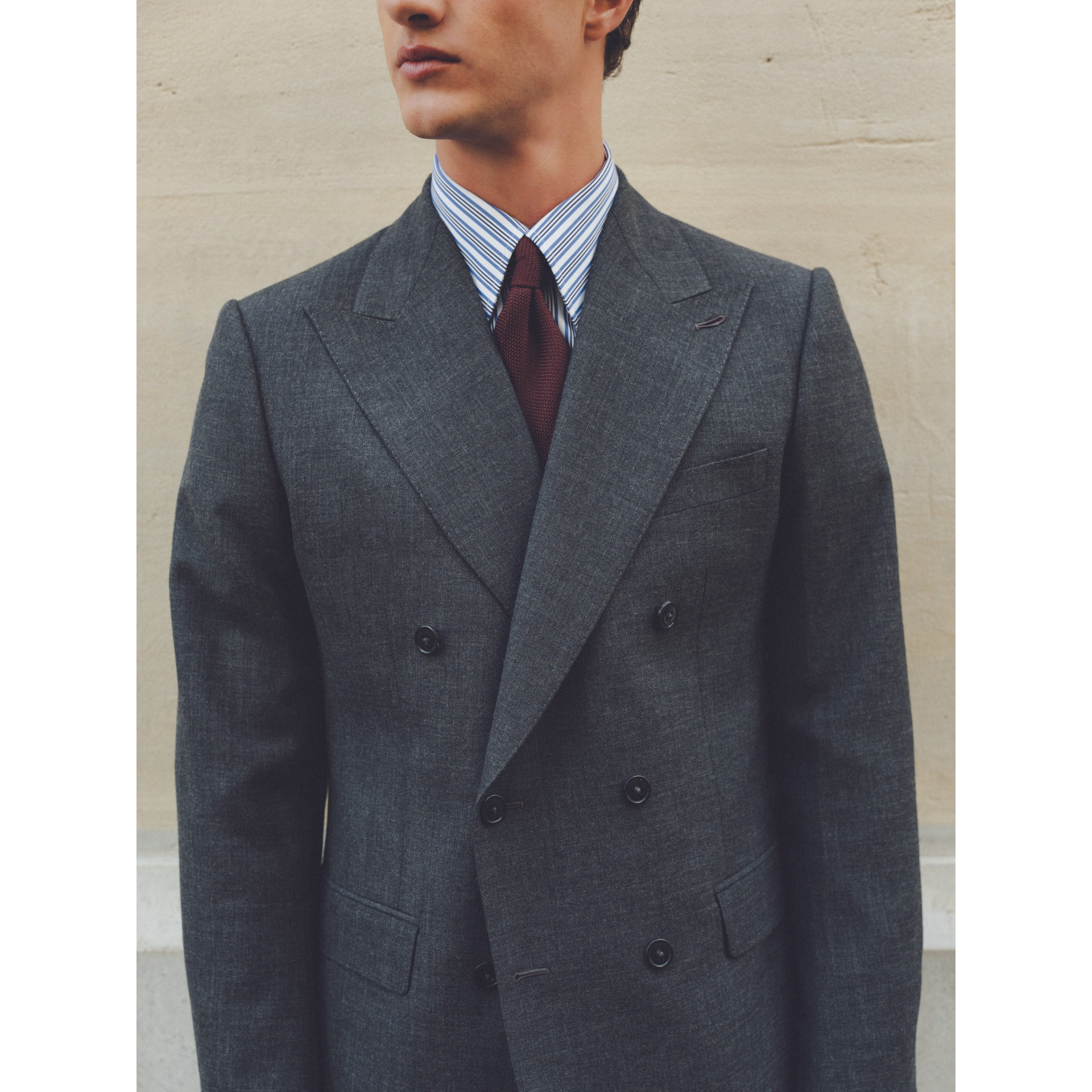 Costume croisé en Fresco Gris