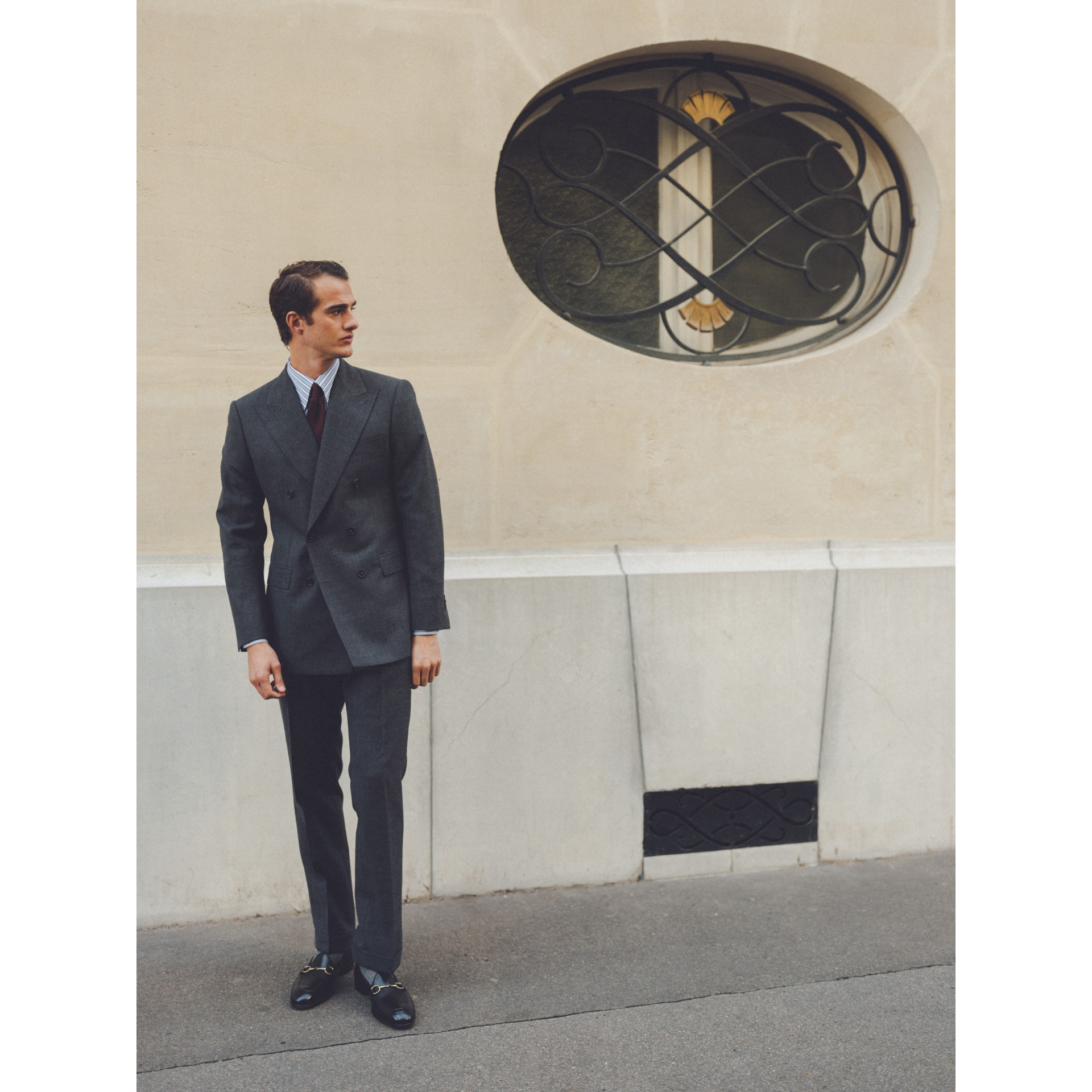 Costume croisé en Fresco Gris