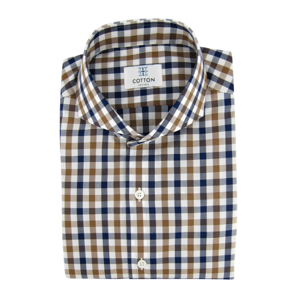Chemise homme Popeline Carreaux Bleu et Marron