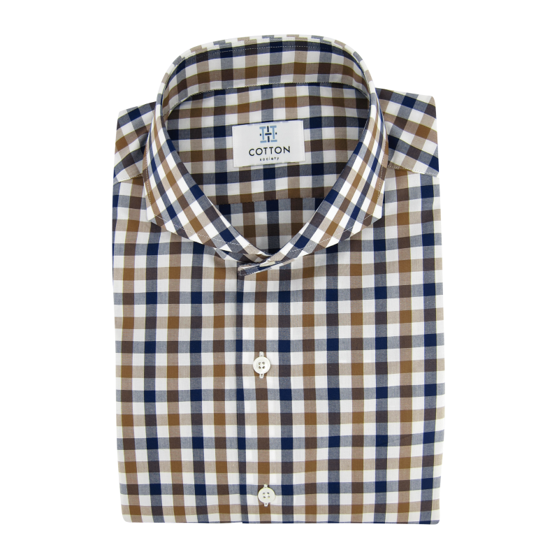 Chemise homme Popeline Carreaux Bleu et Marron