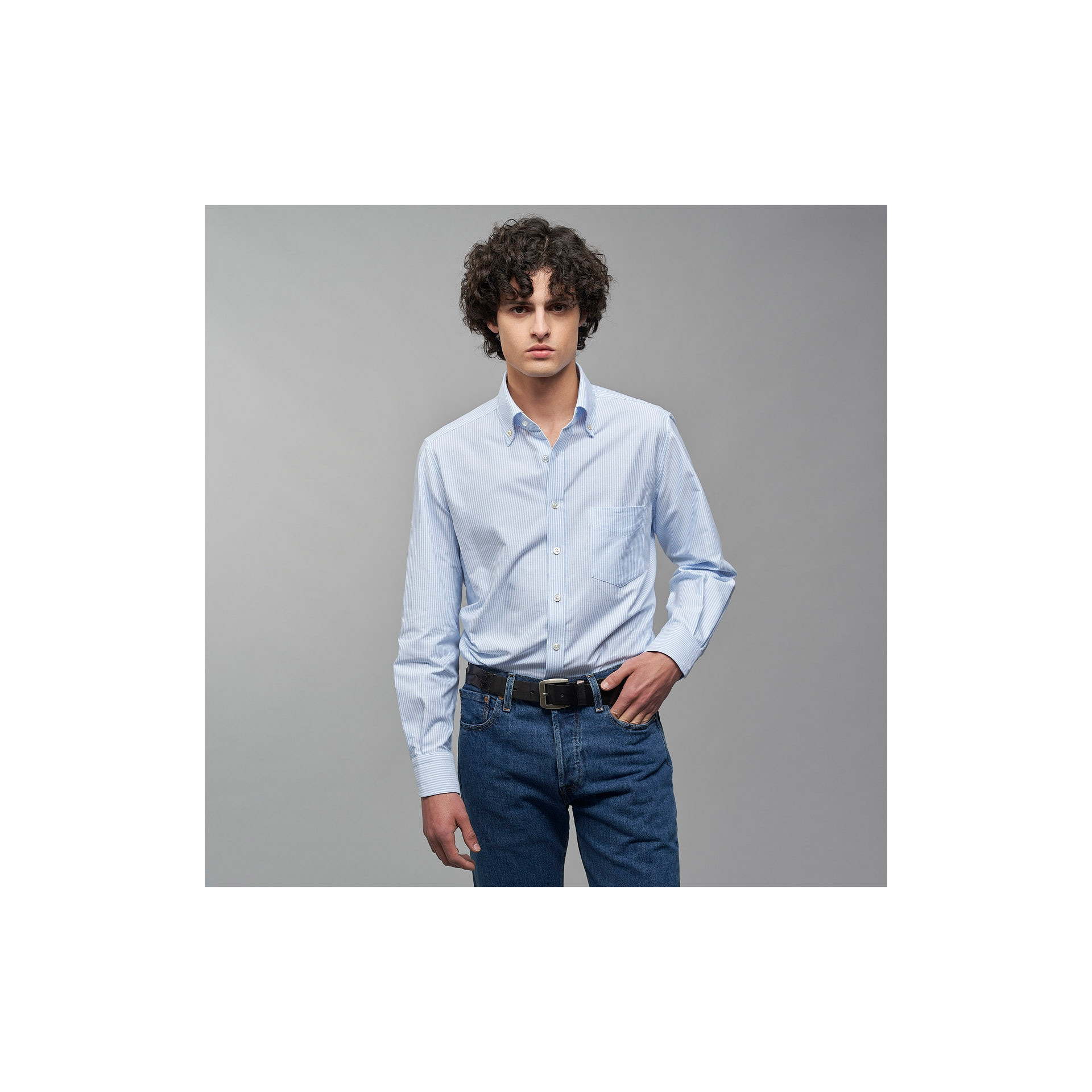 Chemise Oxford Rayé Bleu Ciel et Blanc