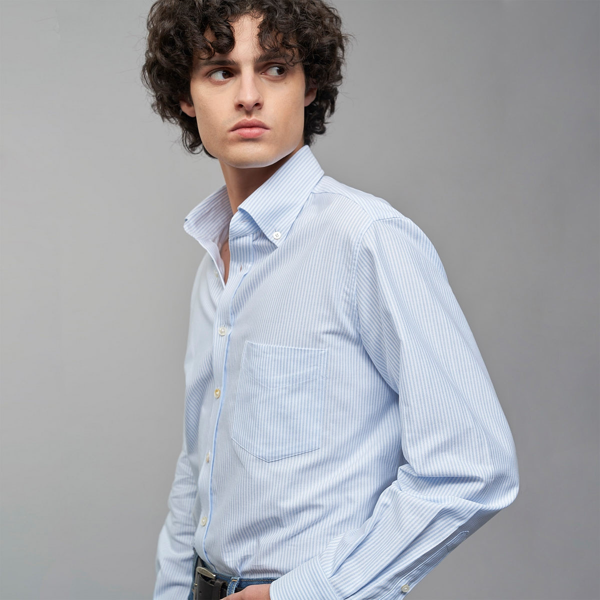 Chemise Oxford Rayé Bleu Ciel et Blanc