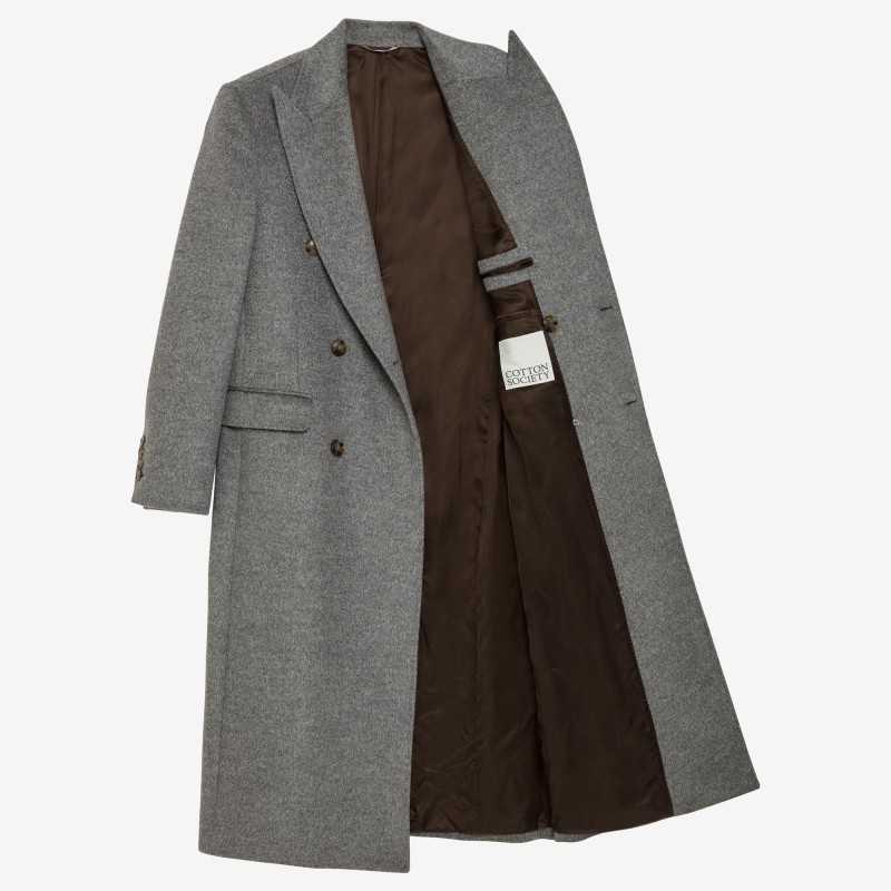 Manteau croisé gris en poil de chameau