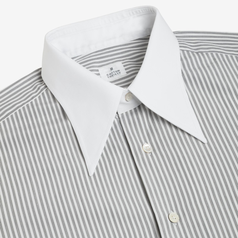 Popeline Rayé Noir / Grises