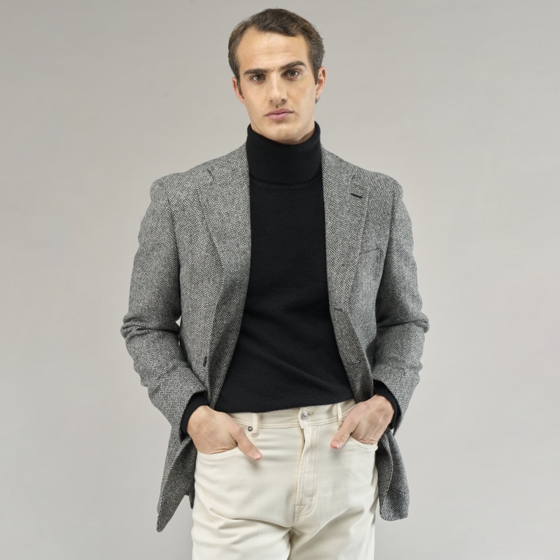 Veste Tweed à Chevrons gris