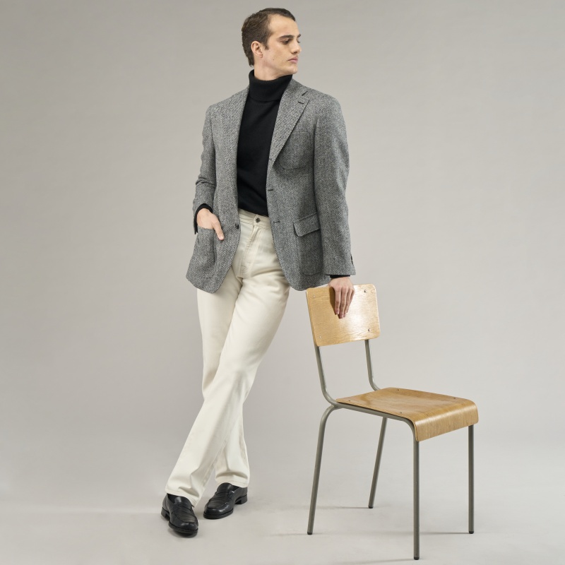 Veste Tweed à Chevrons gris